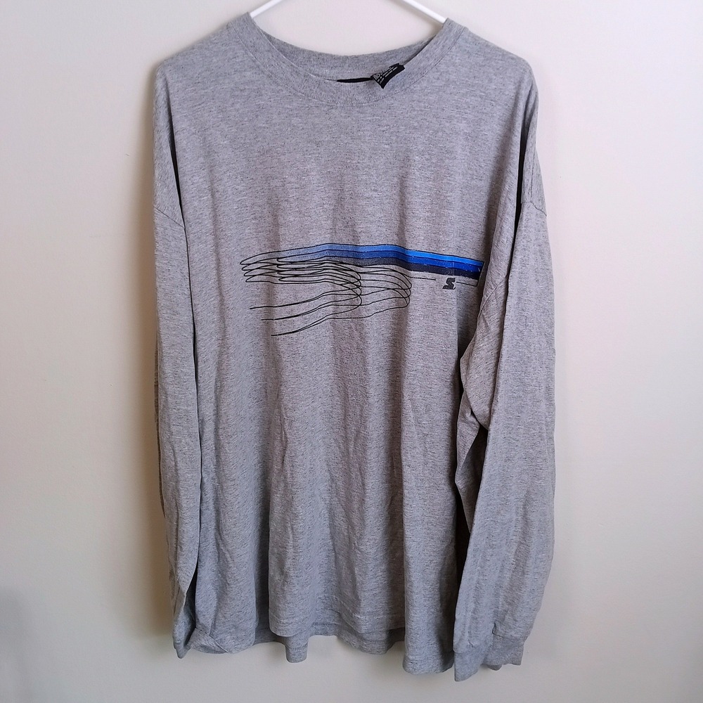 Starter Long Sleeve Shirt Mens 3X Grey Excellent Graphic Print Cotton Blend Tee